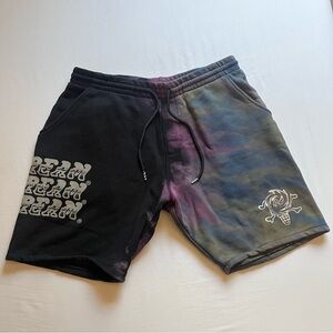 ICE CREAM black tie dye logo graphic knit terry elastic waist shorts
